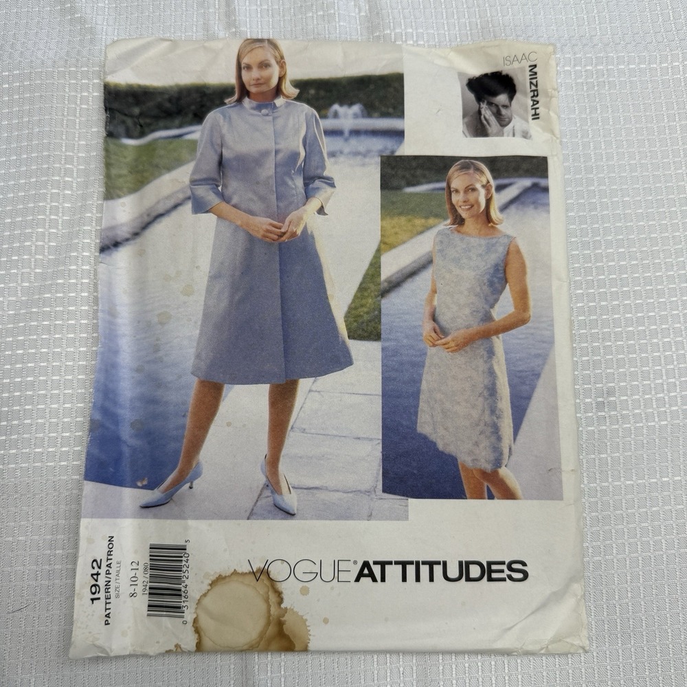 Vogue Isaac Mizrahi Vintage 1997 Pattern 1942 Dress & Coat Womens 8 10 12